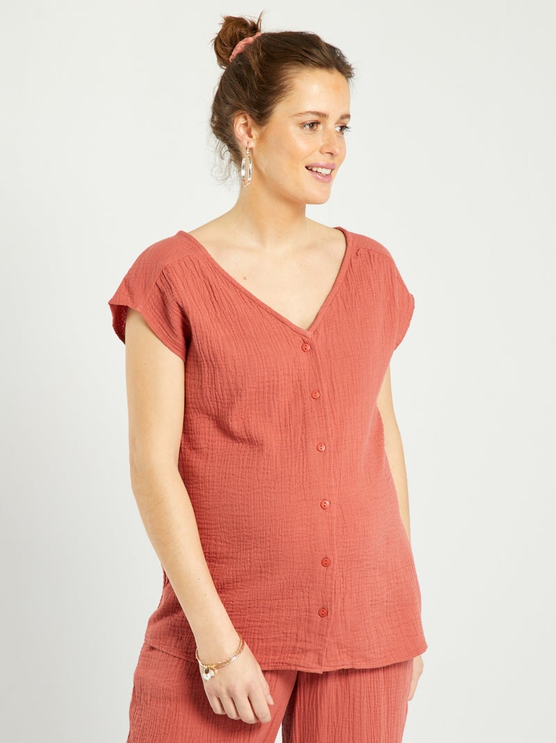 Zwangerschapsblouse van zachte, luchtige katoen ROOD - Kiabi