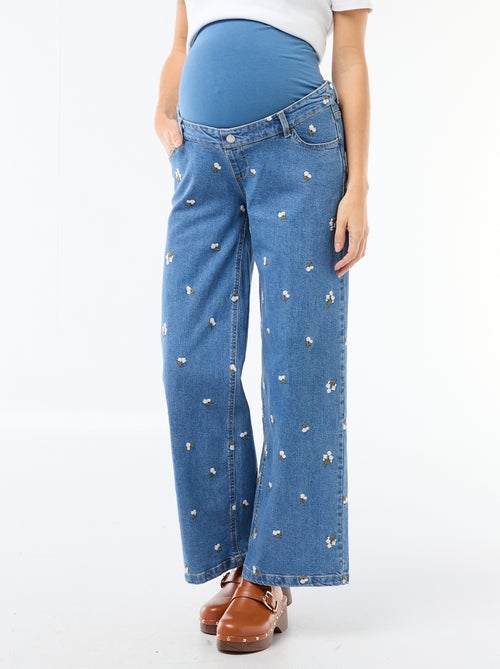 Zwangerschapsbroek met stretchband en geborduurd motief - Kiabi