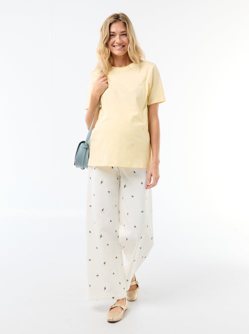 Zwangerschapsbroek met stretchband en geborduurd motief - Kiabi