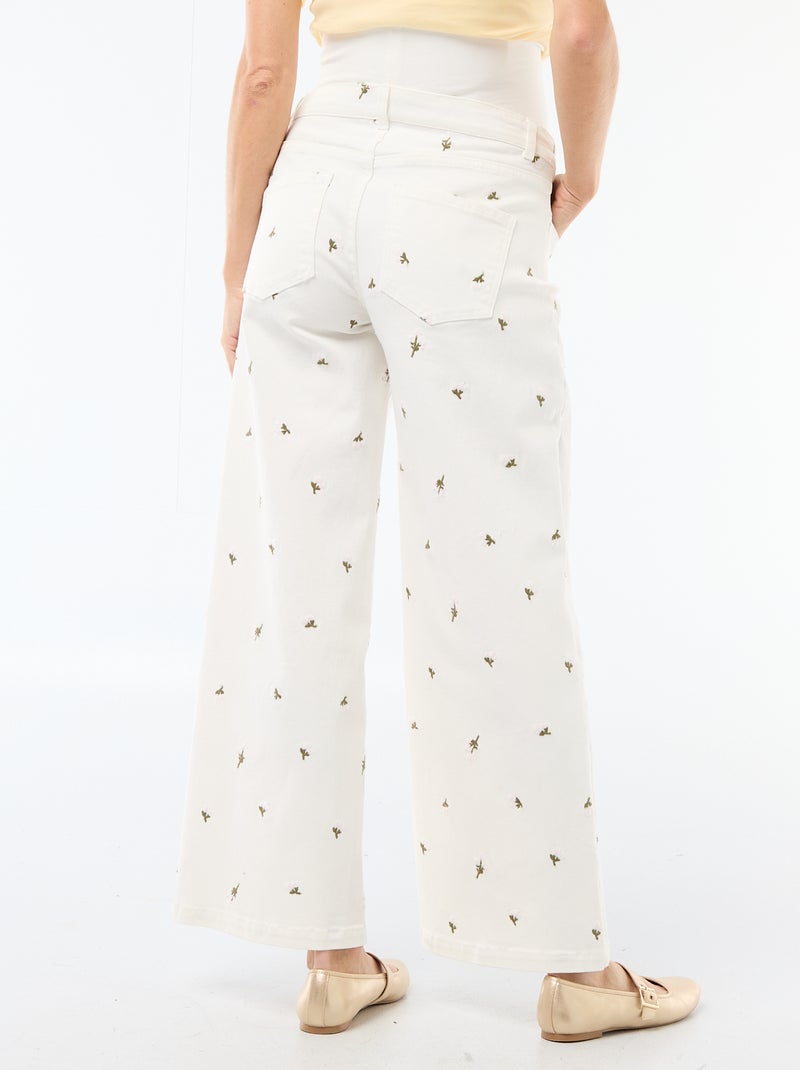 Zwangerschapsbroek met stretchband en geborduurd motief Wit - Kiabi