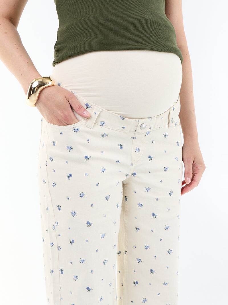 Zwangerschapsbroek van denim in wide leg-model Wit - Kiabi