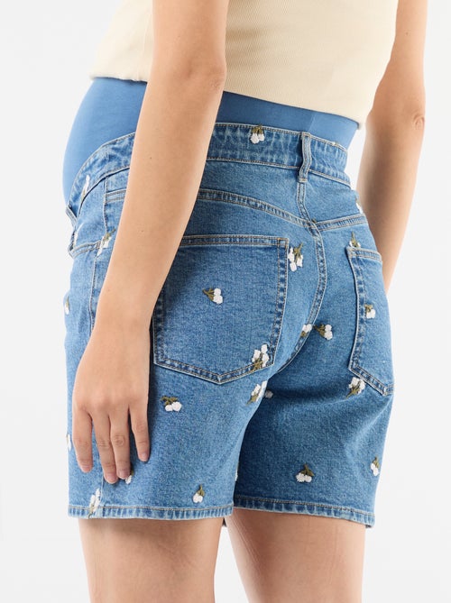 Zwangerschapsdenim bermuda met hoge taille en borduursels - Kiabi
