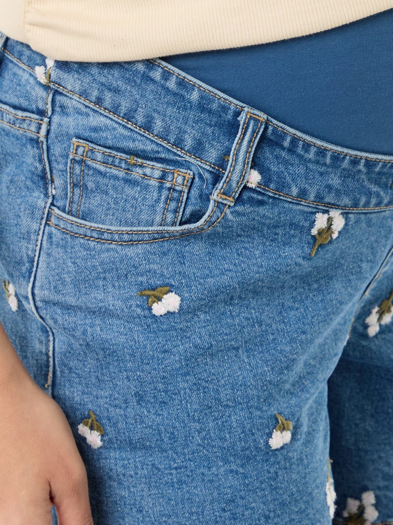 Zwangerschapsdenim bermuda met hoge taille en borduursels Blauw - Kiabi