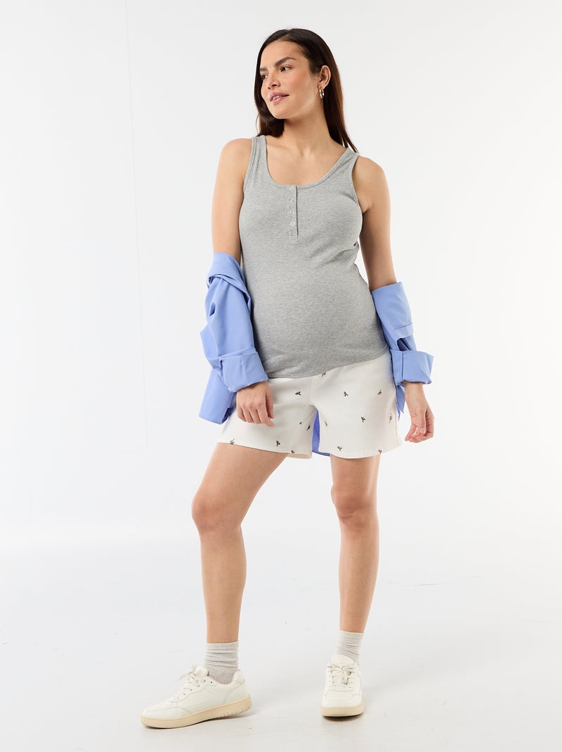 Zwangerschapsdenim bermuda met hoge taille en borduursels Wit - Kiabi