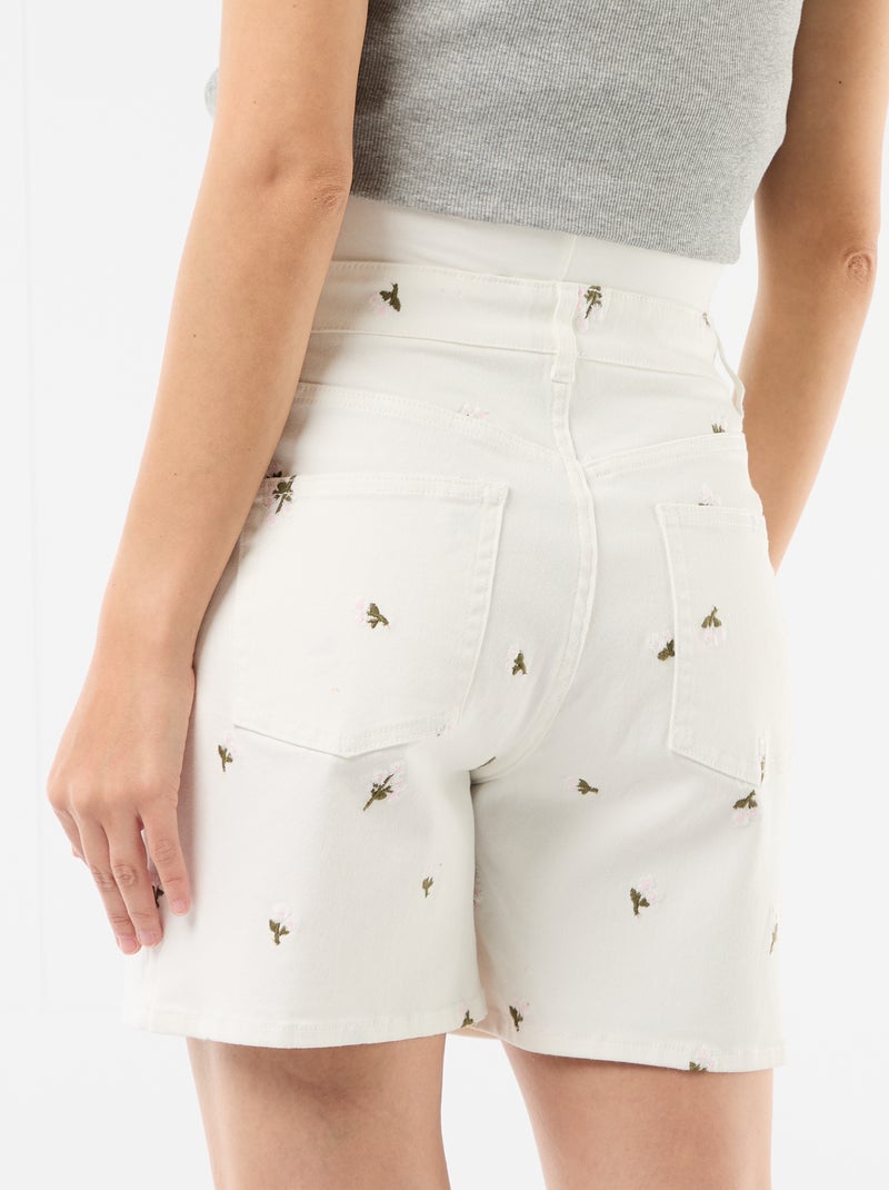 Zwangerschapsdenim bermuda met hoge taille en borduursels Wit - Kiabi