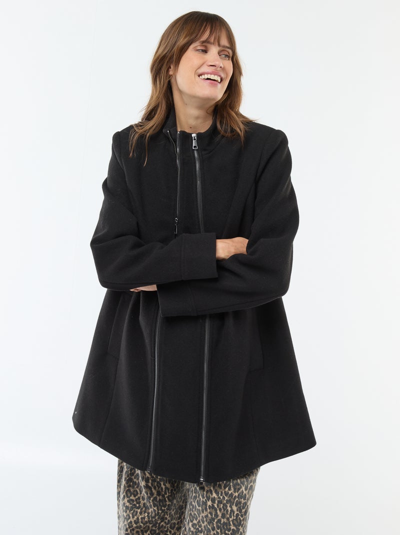 Zwangerschapsjas van wollen stof zwart - Kiabi