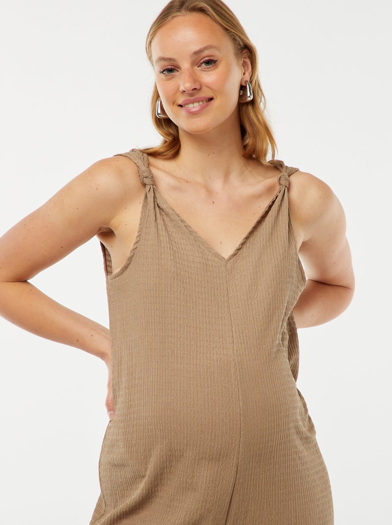 Zwangerschapsjumpsuit met wafeltextuur Biege - Kiabi