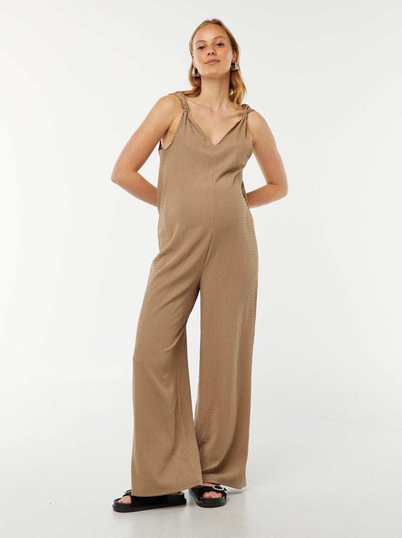 Zwangerschapsjumpsuit met wafeltextuur Biege - Kiabi