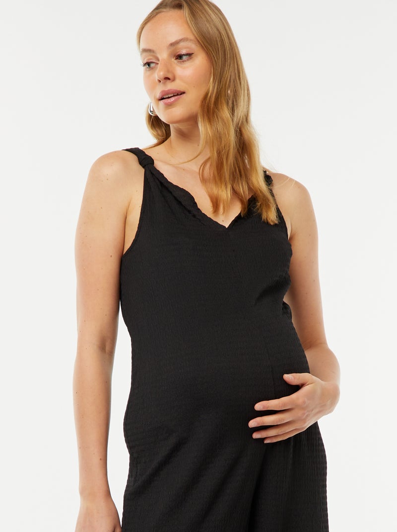 Zwangerschapsjumpsuit met wafeltextuur zwart - Kiabi