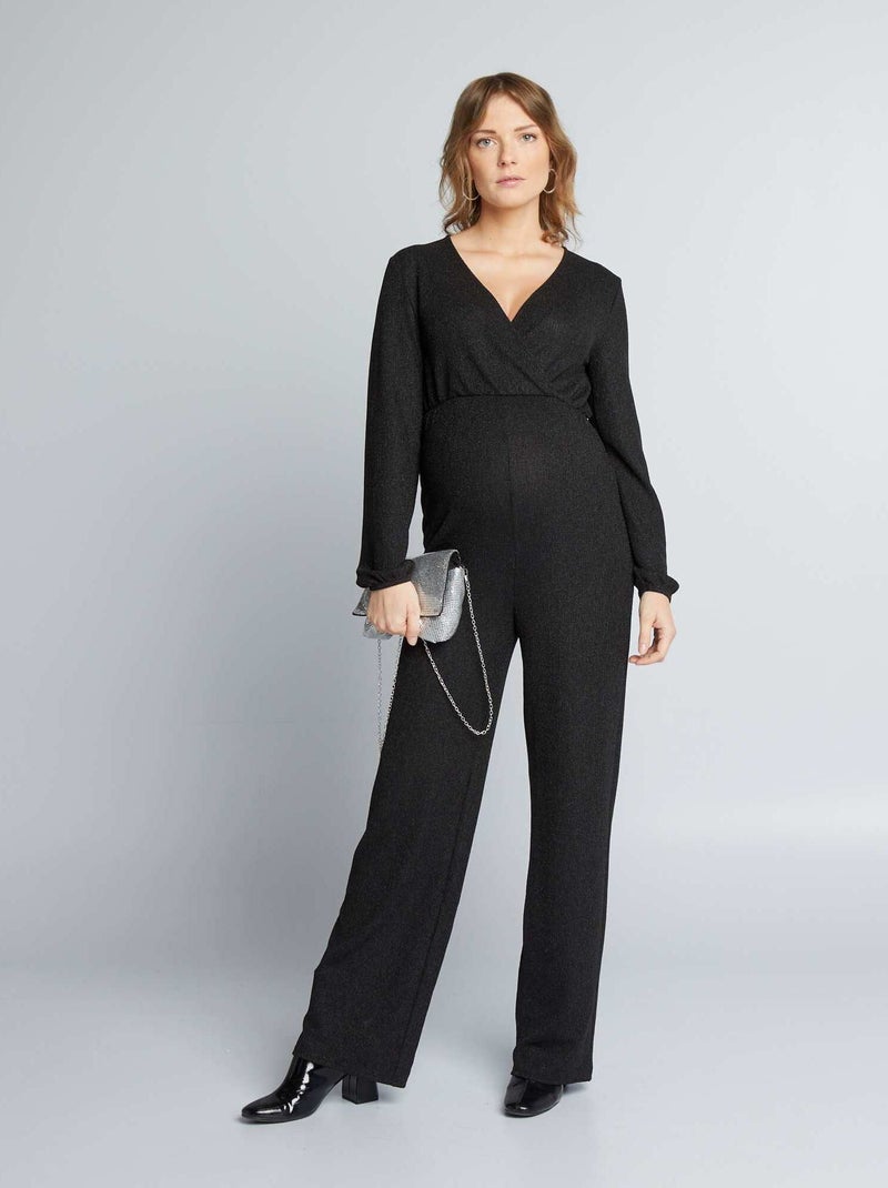 Zwangerschapsjumpsuit van iriserend plissétricot ZWART - Kiabi