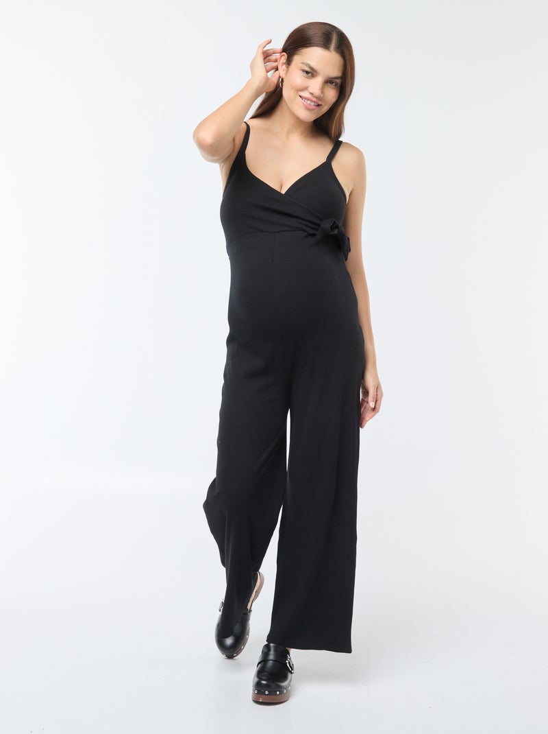 Zwangerschapsjumpsuit van ribtricot zwart - Kiabi
