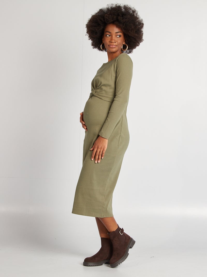 Zwangerschapsjurk met ribbels groen - Kiabi