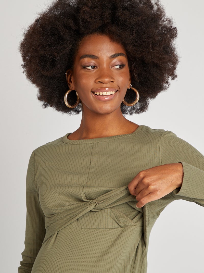 Zwangerschapsjurk met ribbels groen - Kiabi