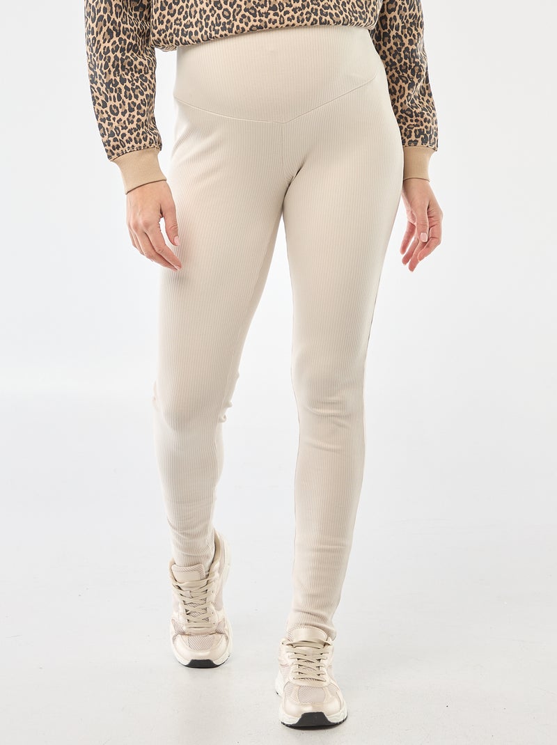 Zwangerschapslegging met ribbeltextuur Beige - Kiabi