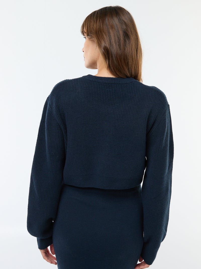 Zwangerschapssetje met halflange jurk met ribbeltextuur + korte trui Blauw - Kiabi