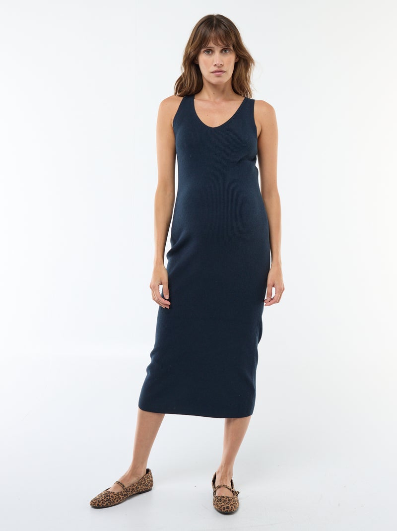 Zwangerschapssetje met halflange jurk met ribbeltextuur + korte trui Blauw - Kiabi