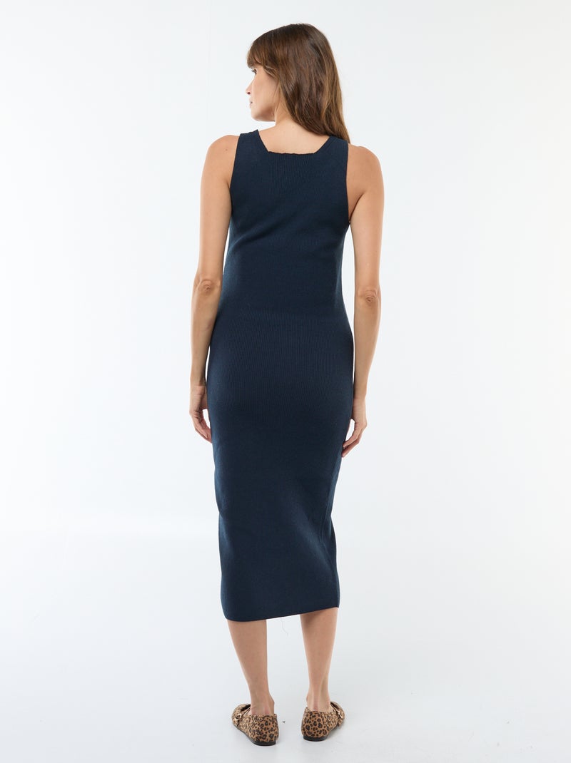 Zwangerschapssetje met halflange jurk met ribbeltextuur + korte trui Blauw - Kiabi