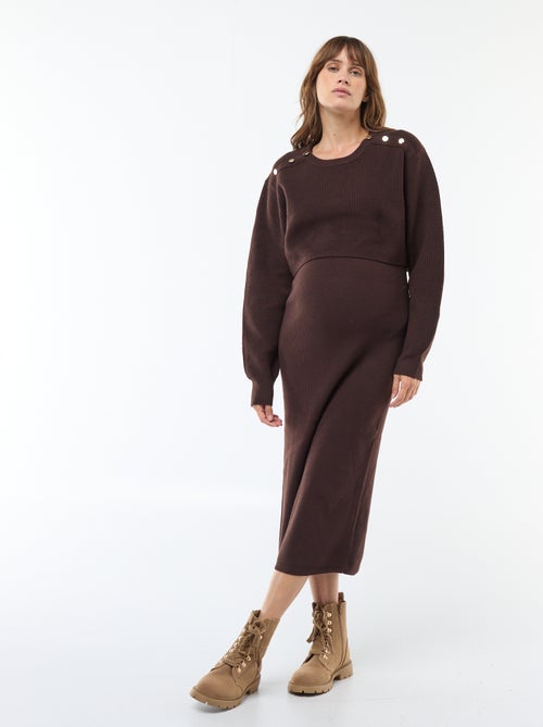 Zwangerschapssetje met halflange jurk met ribbeltextuur + korte trui - Kiabi