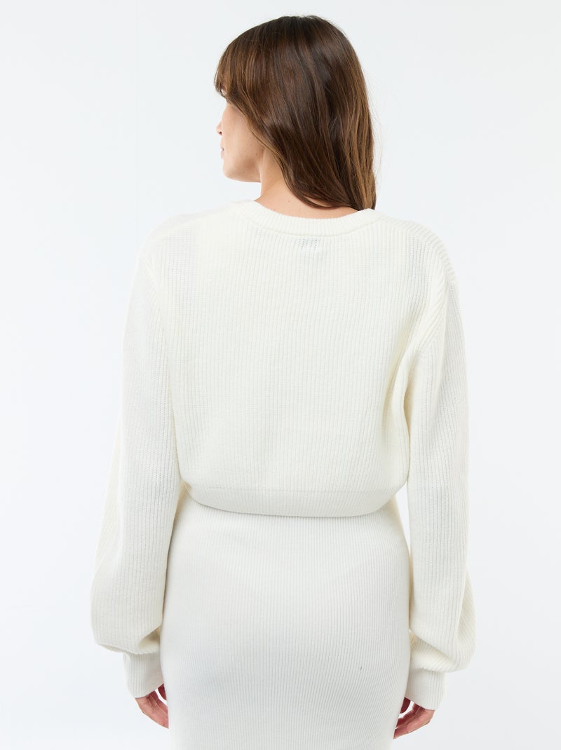 Zwangerschapssetje met halflange jurk met ribbeltextuur + korte trui Wit - Kiabi