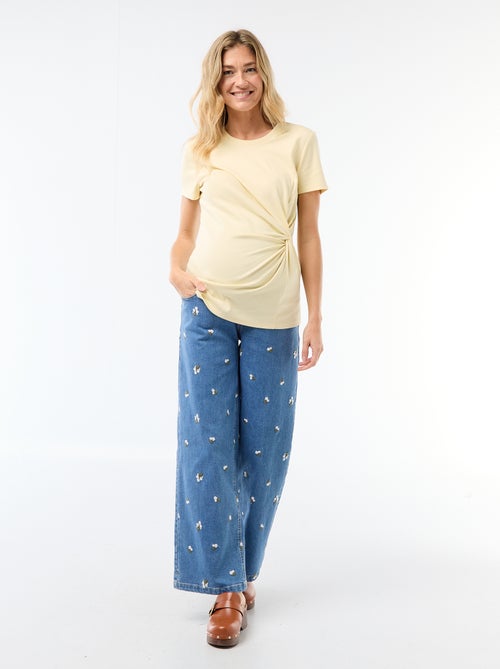 Zwangerschapsshirt met gedrapeerde ronde hals - Kiabi