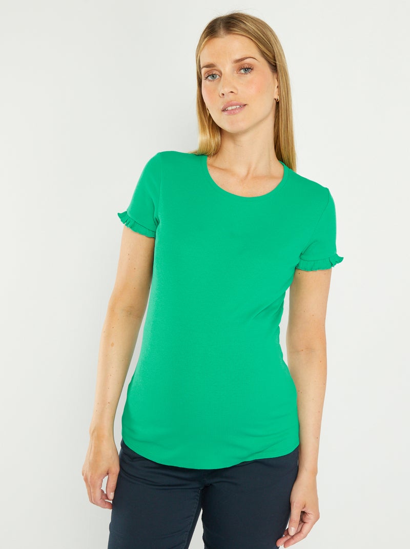 Zwangerschapsshirt met golvende mouwen GROEN - Kiabi