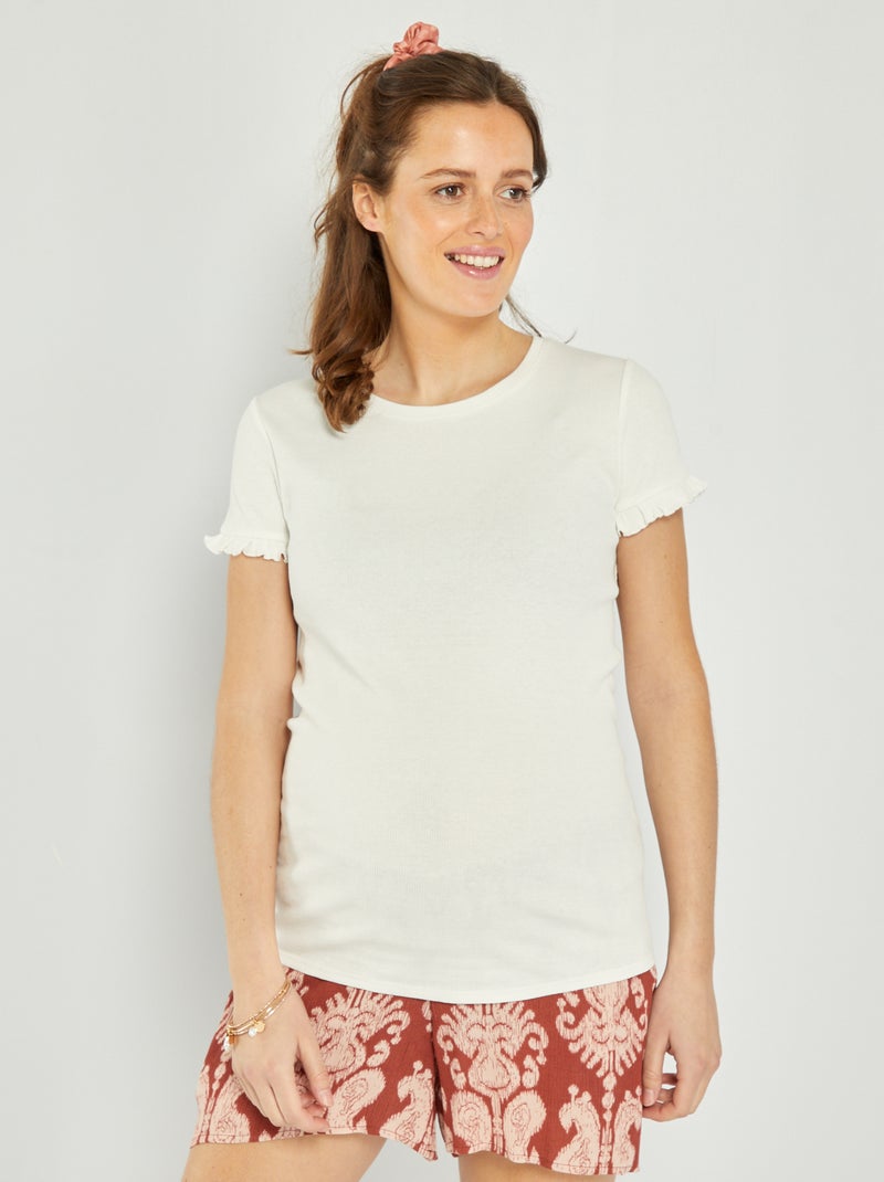 Zwangerschapsshirt met golvende mouwen sneeuw wit - Kiabi