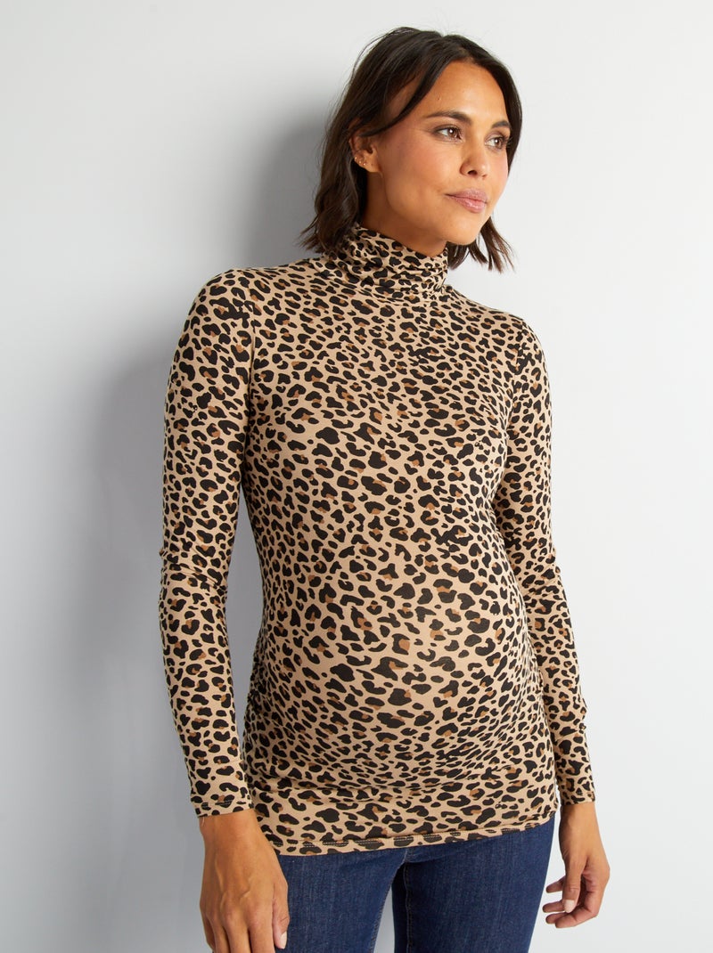Zwangerschapsshirt met hoge kraag BRUIN - Kiabi