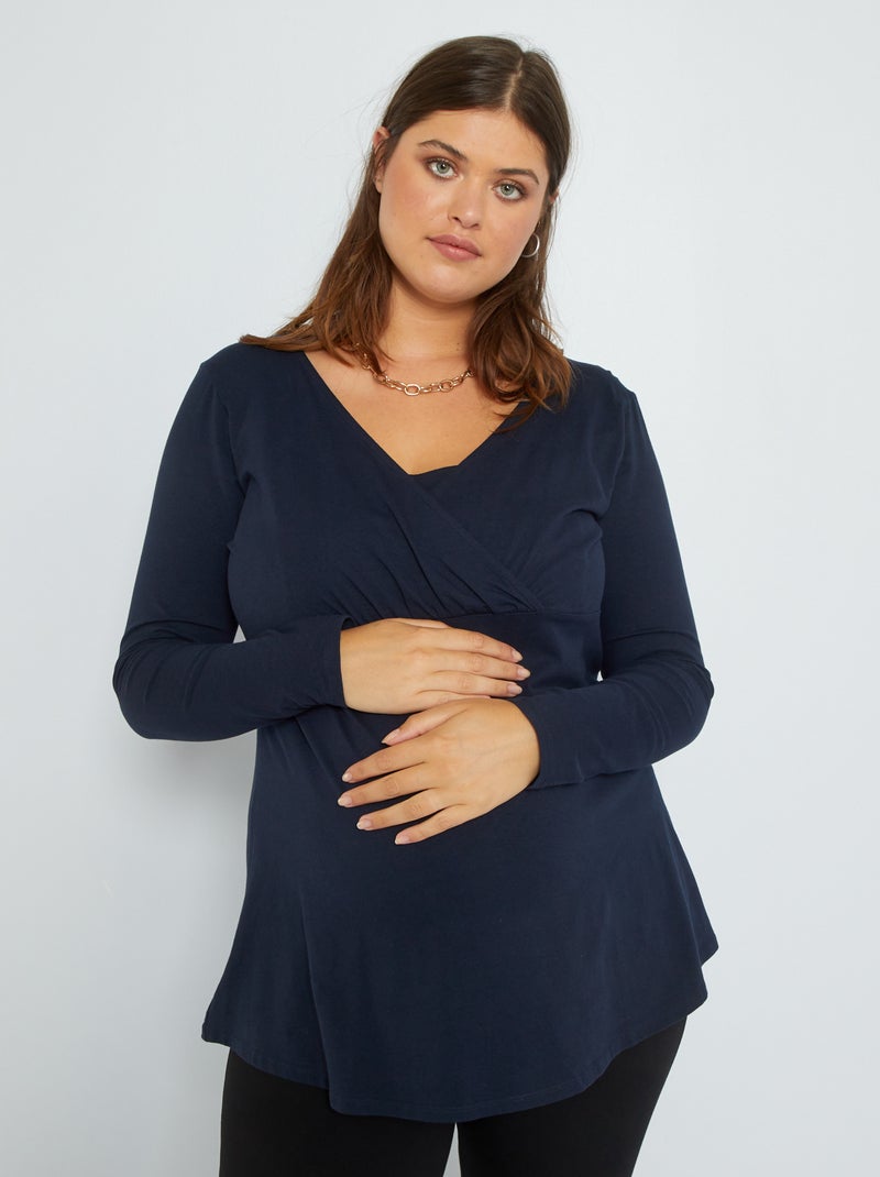 Zwangerschapsshirt met overslaghals BLAUW - Kiabi