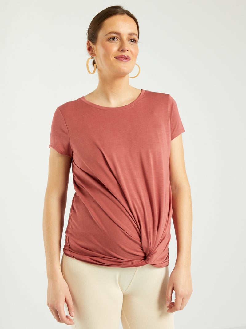 Zwangerschapsshirt met strikdetail ROOD - Kiabi