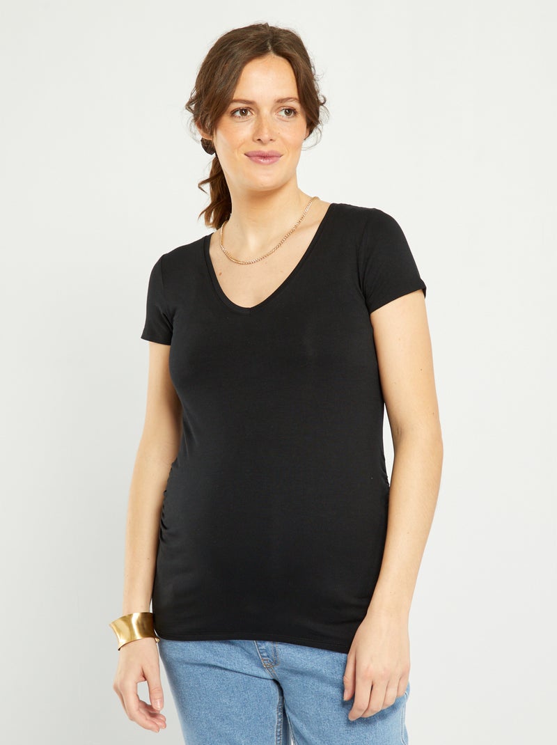 Zwangerschapsshirt met V-hals zwart - Kiabi