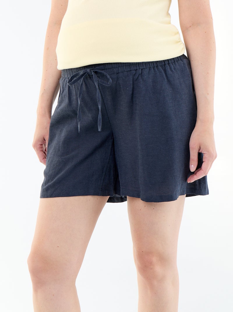 Zwangerschapsshort van bedrukt linnen Blauw - Kiabi