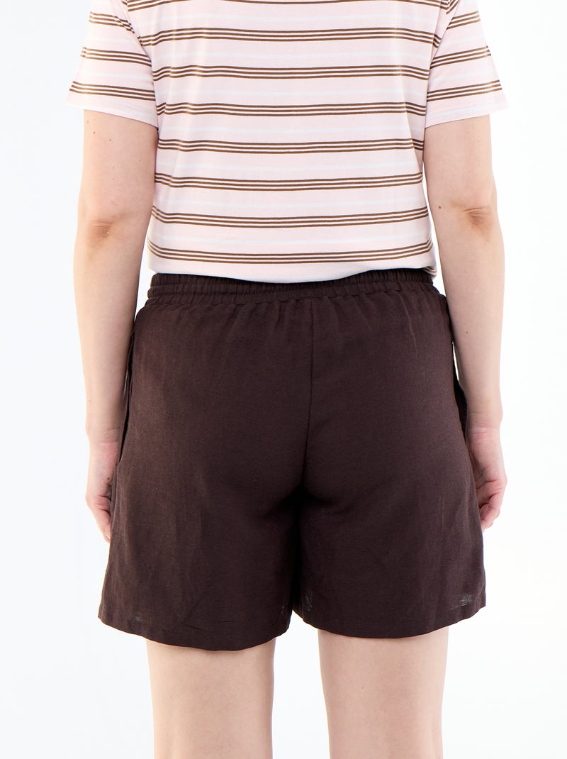 Zwangerschapsshort van bedrukt linnen Bruin - Kiabi