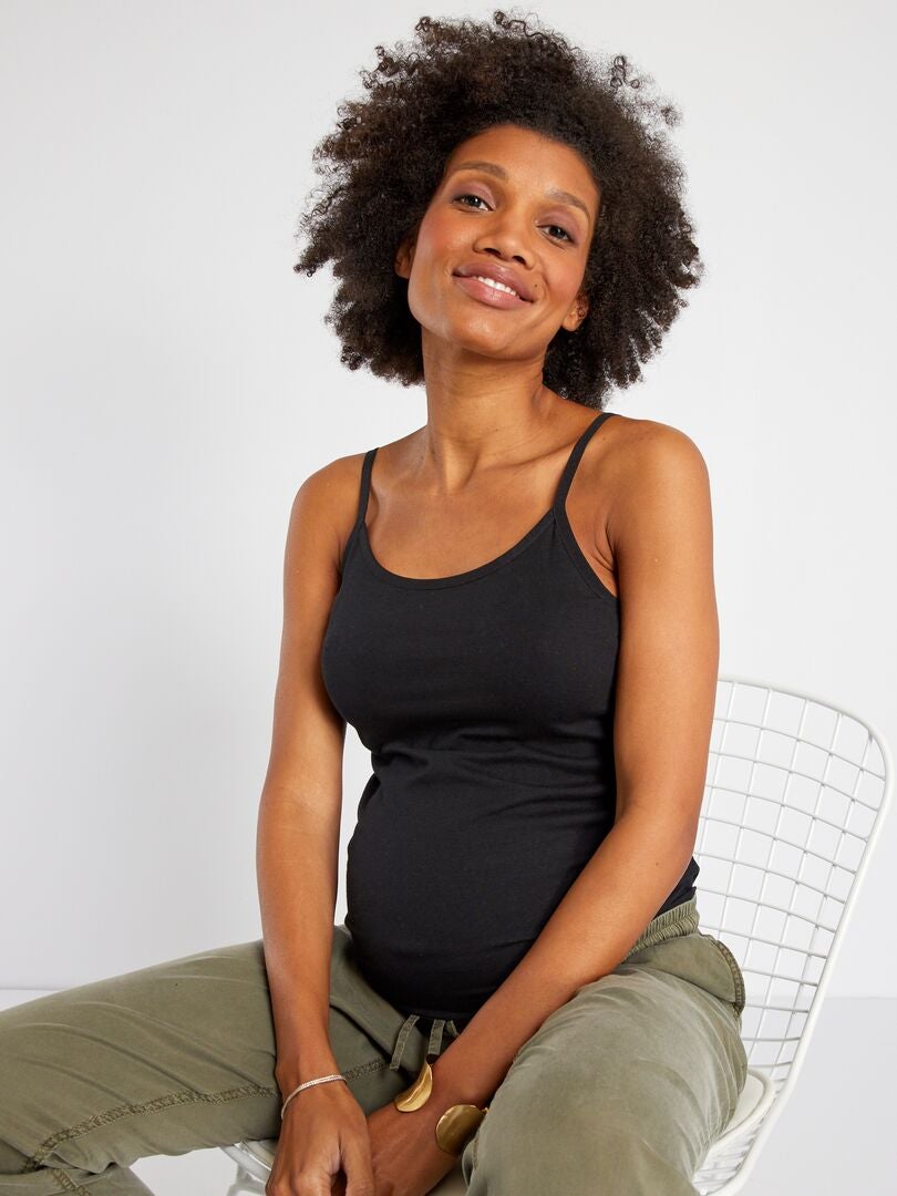 Zwangerschapstop met smalle, verstelbare schouderbandjes zwart - Kiabi