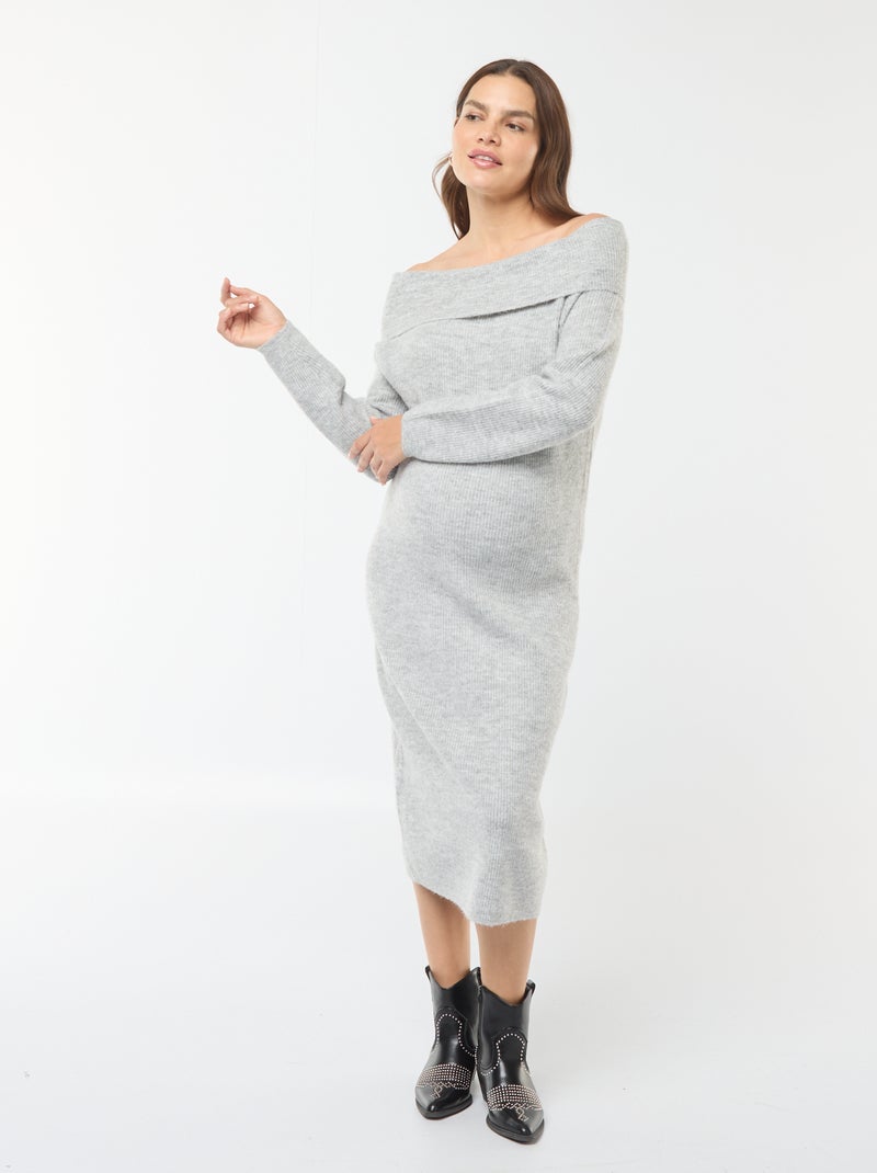 Zwangerschapstrui-jurk met bardothals Grijs - Kiabi