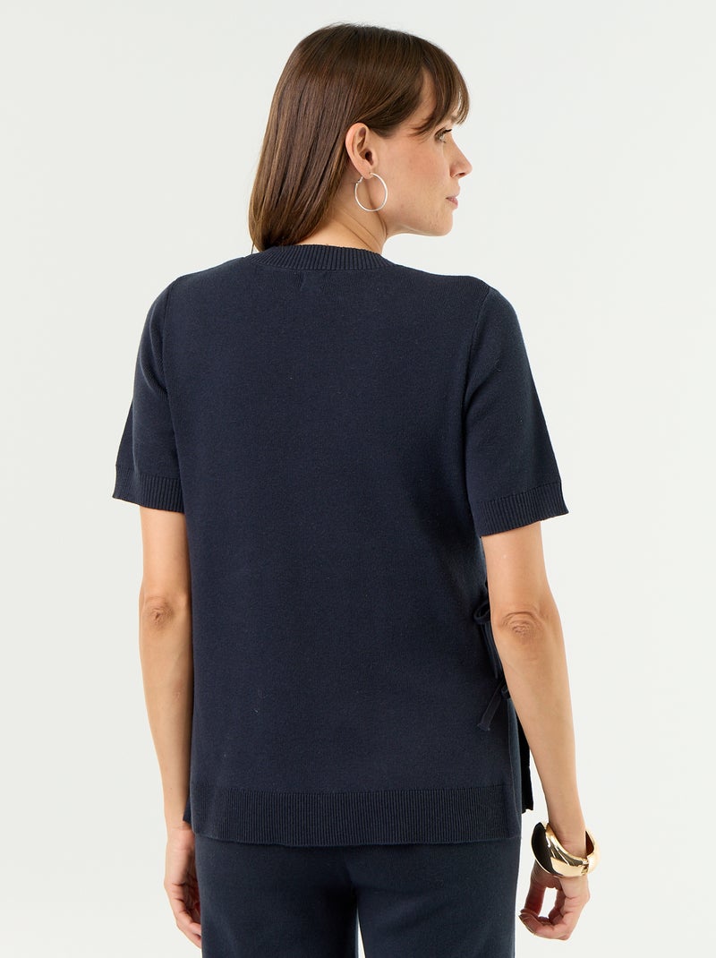 Zwangerschapstrui met korte mouwen en vetersplitten Blauw - Kiabi