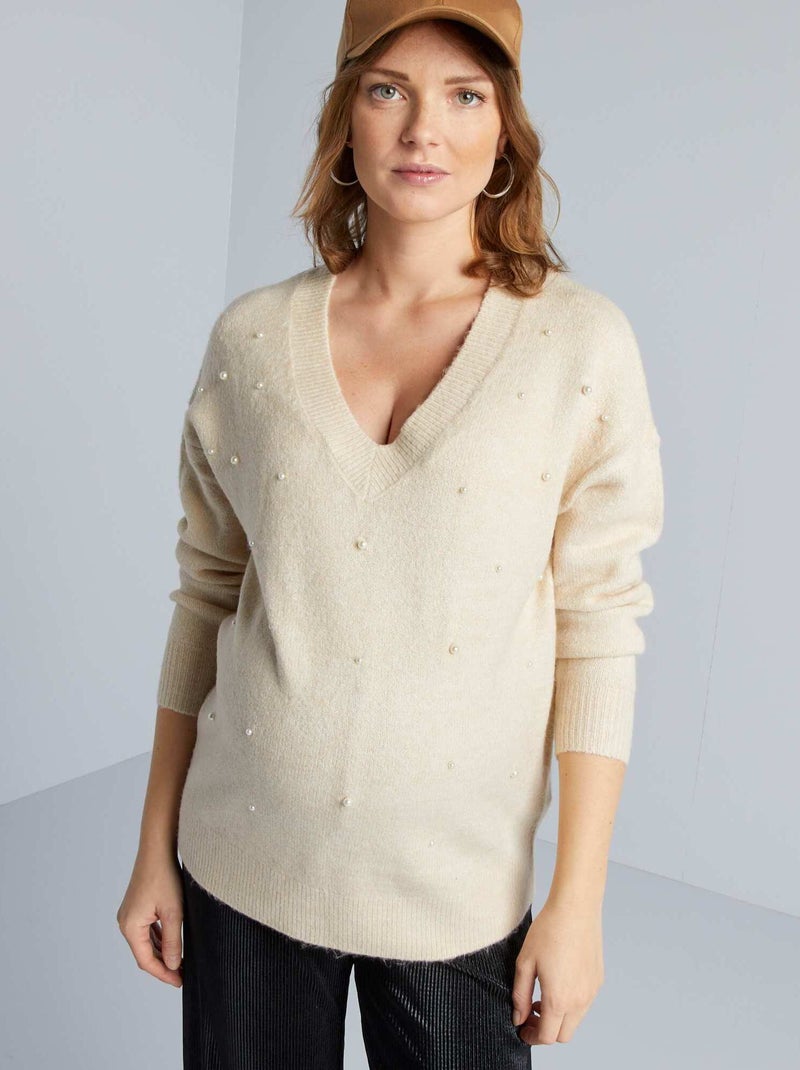 Zwangerschapstrui van tricot met kraaltjes BIEGE - Kiabi