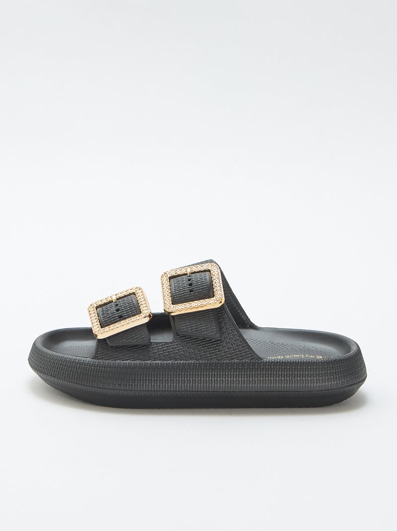 Zwembadslippers met strassgespen Zwart - Kiabi