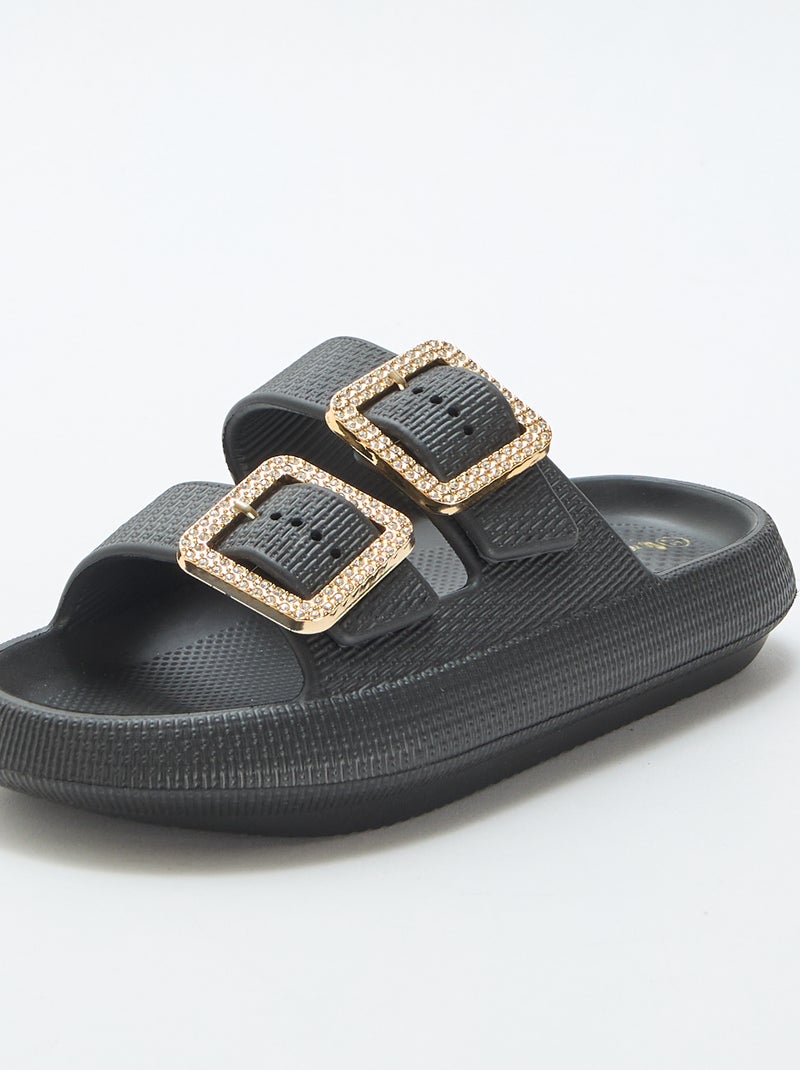 Zwembadslippers met strassgespen Zwart - Kiabi