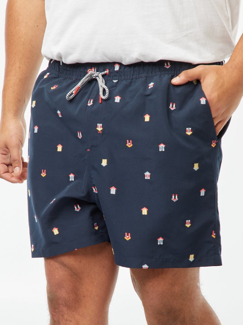 Zwemshort met geborduurde motiefjes BLAUW - Kiabi