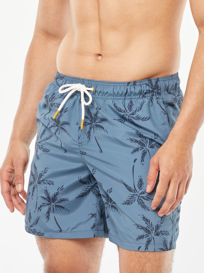 Zwemshort met palmmotief BLAUW - Kiabi