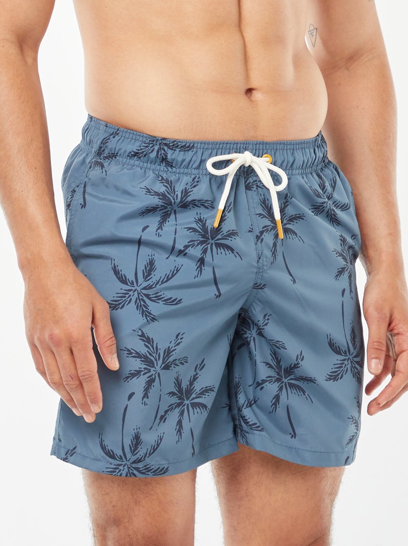 Zwemshort met palmmotief BLAUW - Kiabi