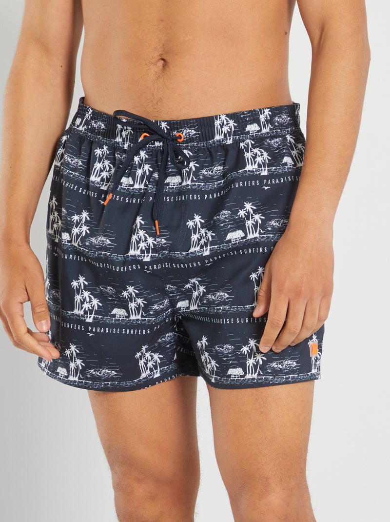 Zwemshort met palmprint BLAUW - Kiabi